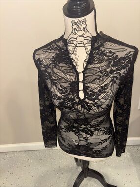 NM X H&M Black Floral Lace Long-Sleeve Blouse, Size Women’s XS Preowned